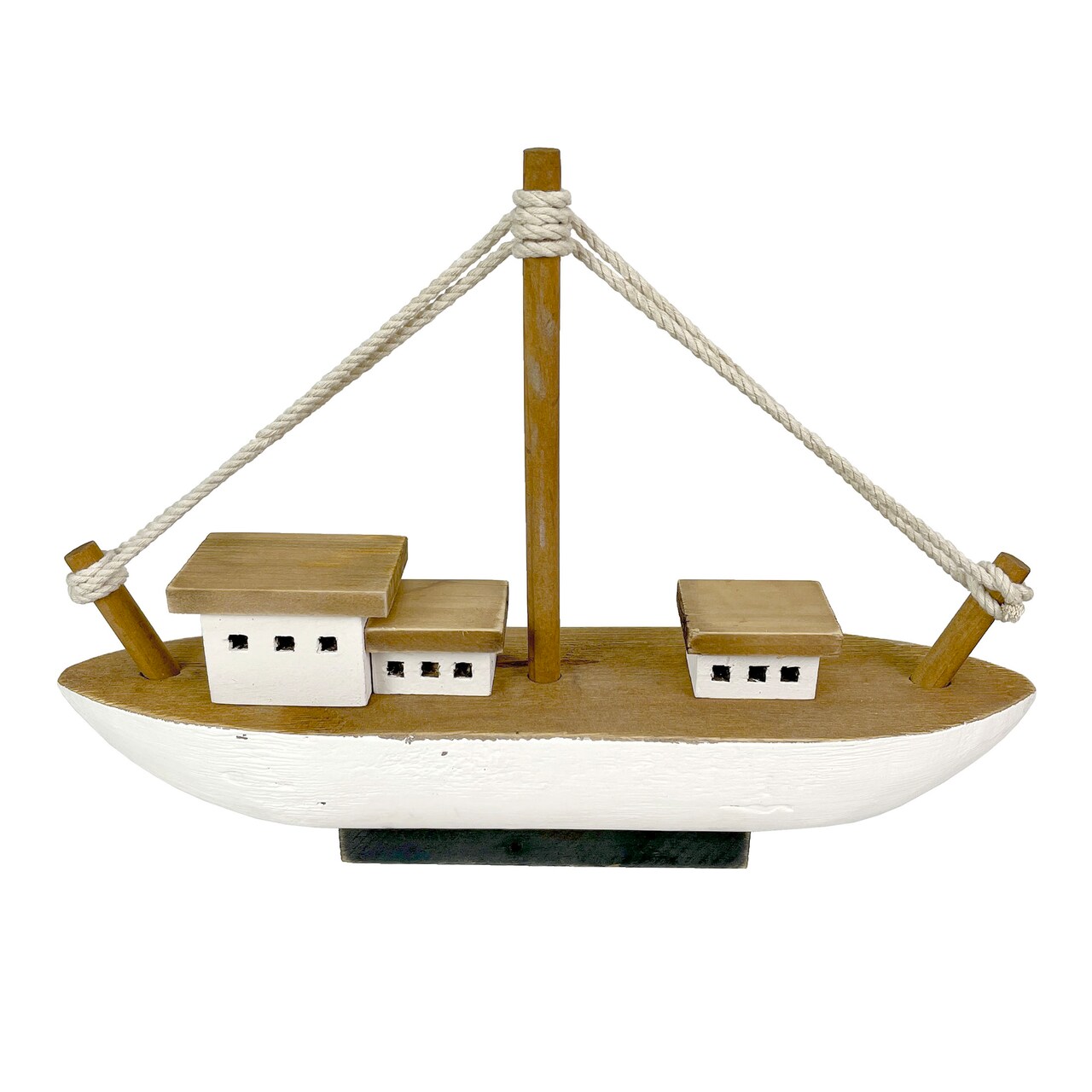 13.5in Wood Fishing Boat Statue Nautical Decor Handcrafted Ship Modell